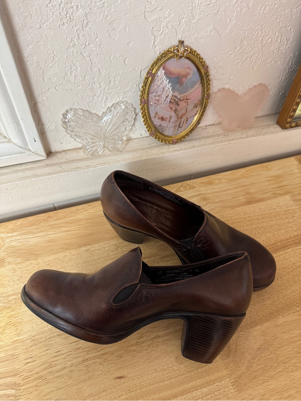 Dansko Brown Leather Heeled Clogs Loafer Pumps EU 39 Y2K Comfort Cottagecore